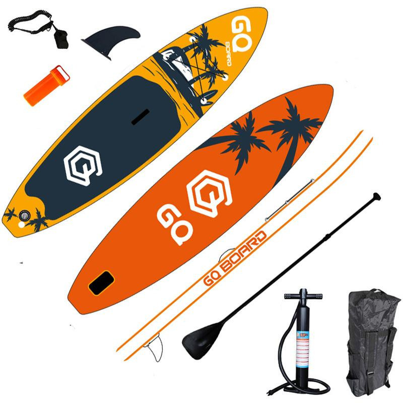 Сапборд GQ COCO (335*81*15) желто-черный с пальмами, код 78929